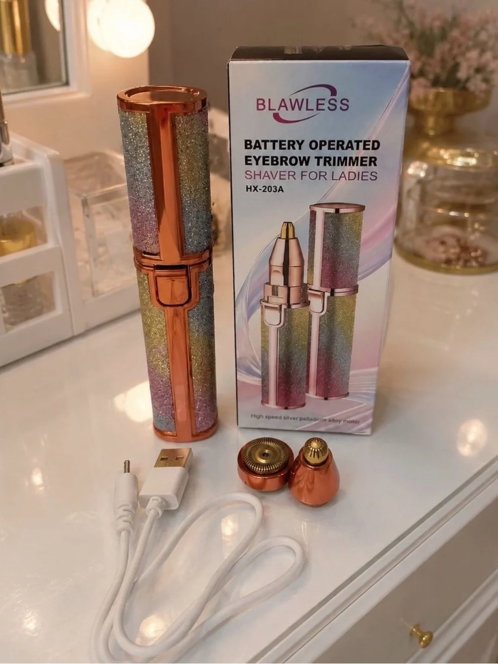 FLAWLESS Glitter Rose Gold Eyebrow Trimmer - Pink/Gold